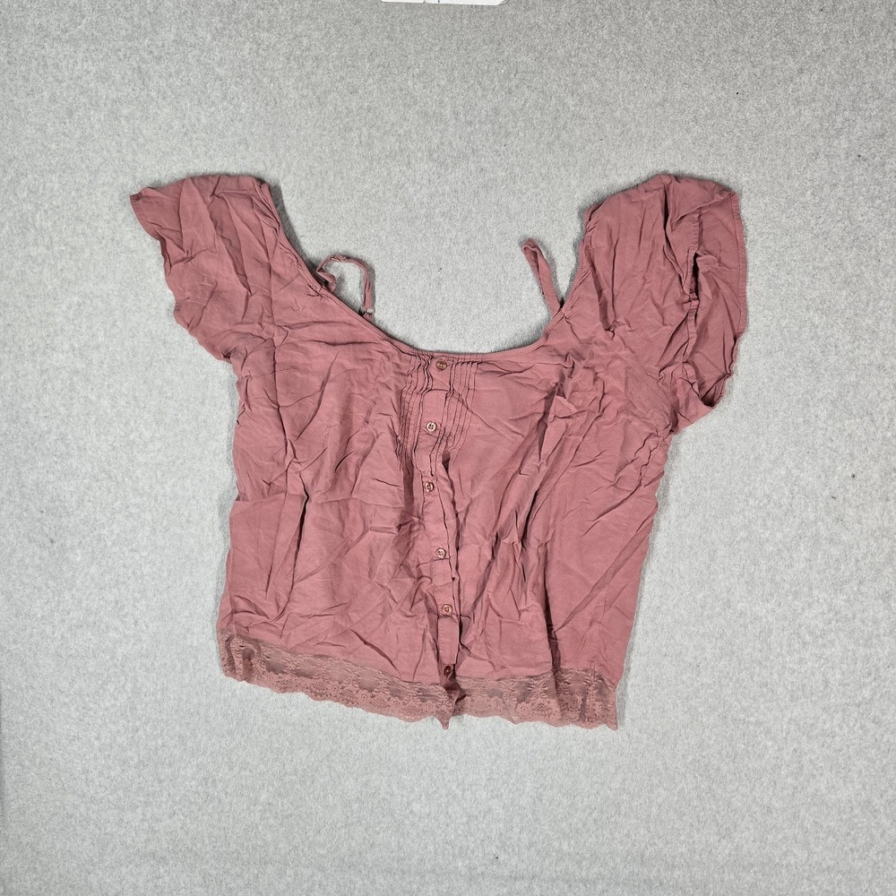 Torrid Women Blouse 3 Pink Dusty Rose Challis Cold Shoulder Button Front Lace